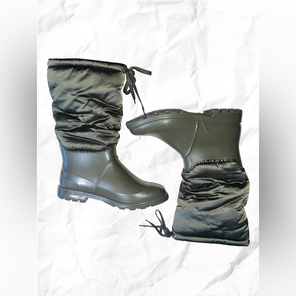 D&G Dolce & Gabbana Khaki Rubber and Nylon Wellington Rain Boots - Picture 7 of 13